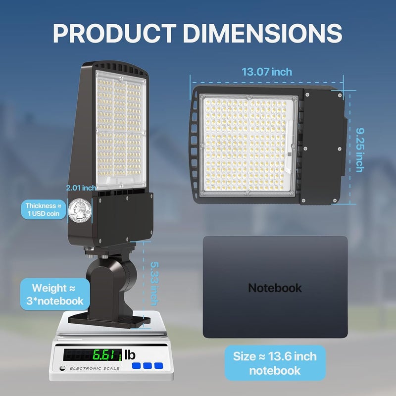 Pvilub LED Parking Lot Light 150W - 5000K 22500lm UL Listed - Led Flood Lights Outdoor Pole Light with Photocell Sensor - 0-10V Dim Wall Mount Commercial Street Area Lighting for Yard Barn Garage - 100-277V - Image 4